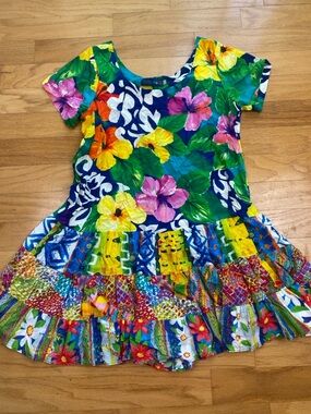 JAMS WORLD Hattie Dress Biscus Floral Print Watercolors W329-2A Size Large